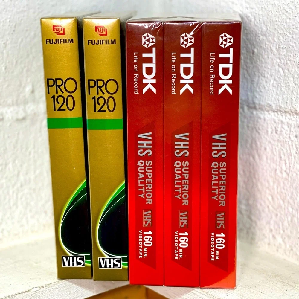 Vintage New in Package Five VHS Blank Video Tapes Fujifilm and TDK